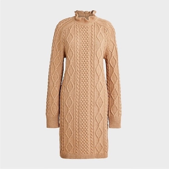 J Crew Cable Knit Sweater Mini Lambswool Dress in Tan Regency Small - Picture 1 of 15